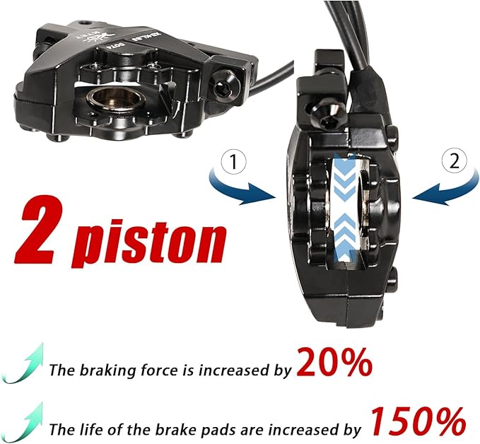 Hydraulic Brakes for Ebike: 2 PIN Female Waterproof Power-Off Connector, Pre-Bleed Filled with DOT 4 Brake Fluid Front and Rear Brakes Kit - 180mm 2.75mm Thickened Rotor (Include Hose Cutting Tool)
