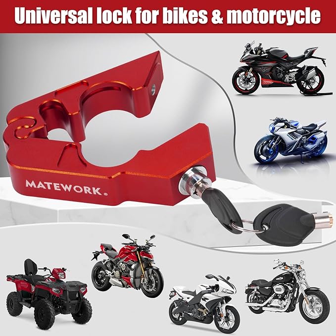 Motorcycle Lock Anti Theft Heavy Duty, Motorcycle Handlebar & Brake Lock with Helmet Lock, Bike Lock, Universal for All Bike Motorcycle Red