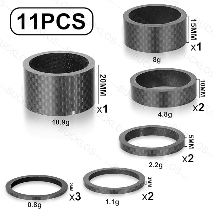 BUCKLOS QR 700c Carbon Fiber Rigid Tapered Road Bike Fork & 44-56mm Black Headset & 11PCS Carbon Fiber Spacers Matte