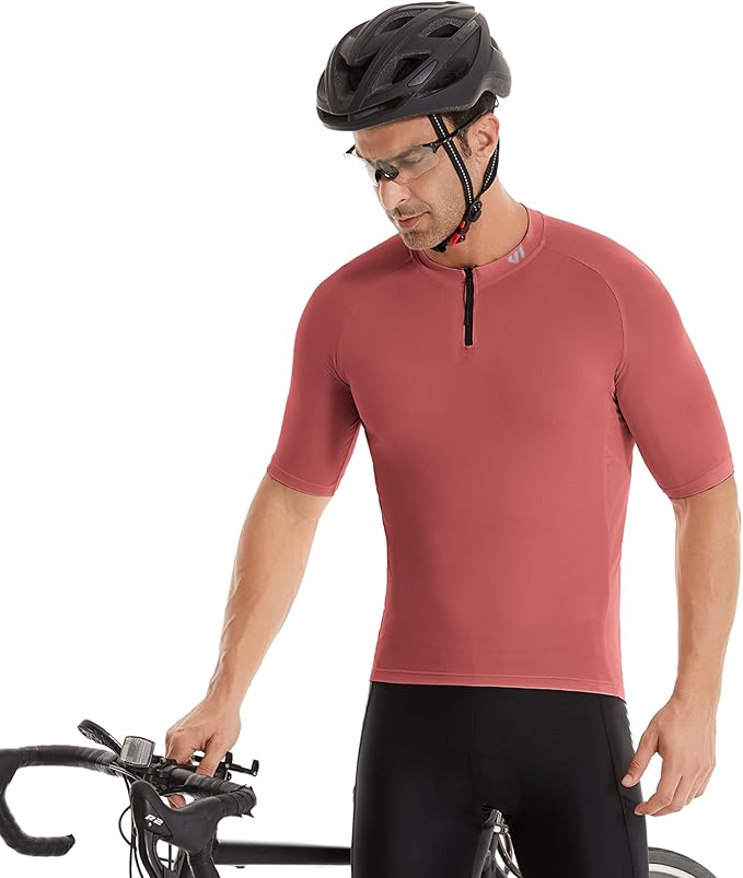 Wulibike Cycling Jersey Men Short Sleeve, Road Bike Shirts 1/4 Zipper with Pockets, Bicycle Clothing Breathable Quick Dry