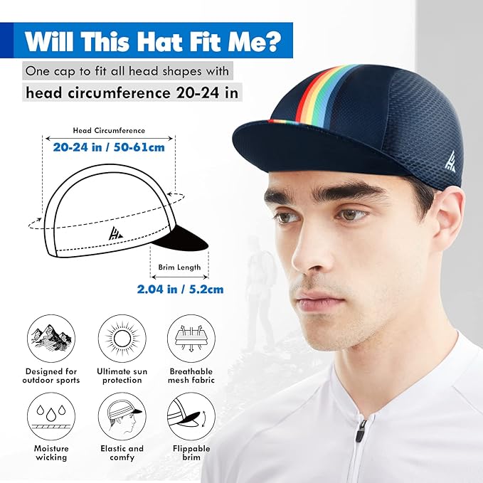 Hikenture Cycling Cap,Cooling Skull Cap Bike Hat with Sun Visor, Summer Breathable Helmet Liner Biking Cap for Men Women
