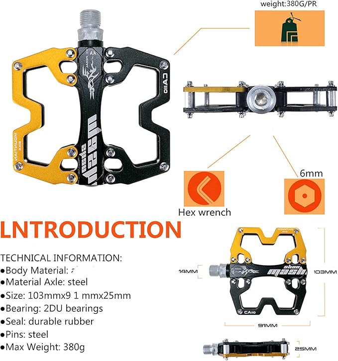 Mountain Bike MTB Pedals Parallel Bicycle Road Pedal 9/16 Inch Ultra-Light Flat Aluminum Alloy Sealed Bearing with Anti-Skid 1 Pair