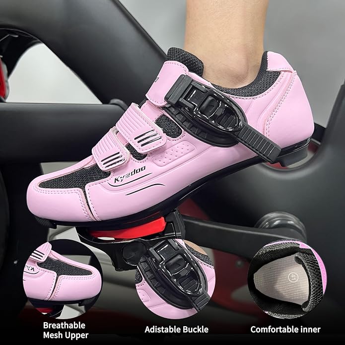 Womens Cycling Shoes Compatible with Peloton Bike Clip in Ladies Indoor Cycling Road Bike Riding Biking Shoes, Pre-Installed Delta Cleats