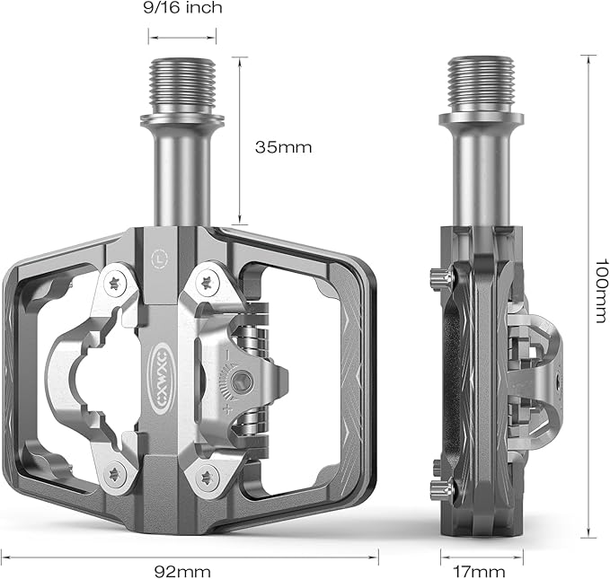 CXWXC Mountain Bike Pedals Compatible with Shimano SPD Cleats - Dual Sided Plat & Clip Pedal, 9/16” Bicycle Platform and Clipless Pedals for Road, MTB, and Hybrid Bikes