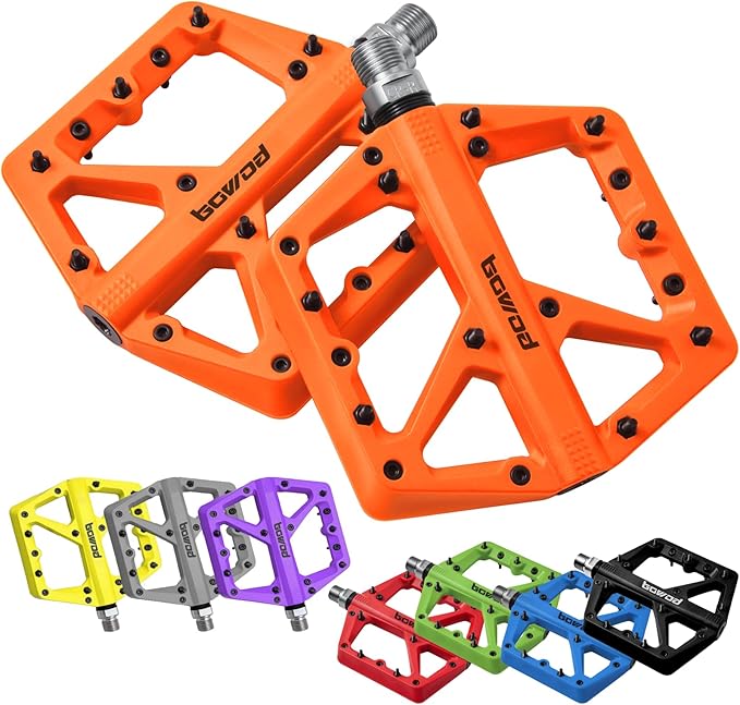 MTB Pedals Large Mountain Bike Pedals, Lightweight Nylon Fiber Composite Bicycle Platform Pedals, Grippy Pedals w 18 Pins, Cr-Mo Spindle fit w 2 Bearings, Clipless Pedals for BMX MTB Bike 9/16"