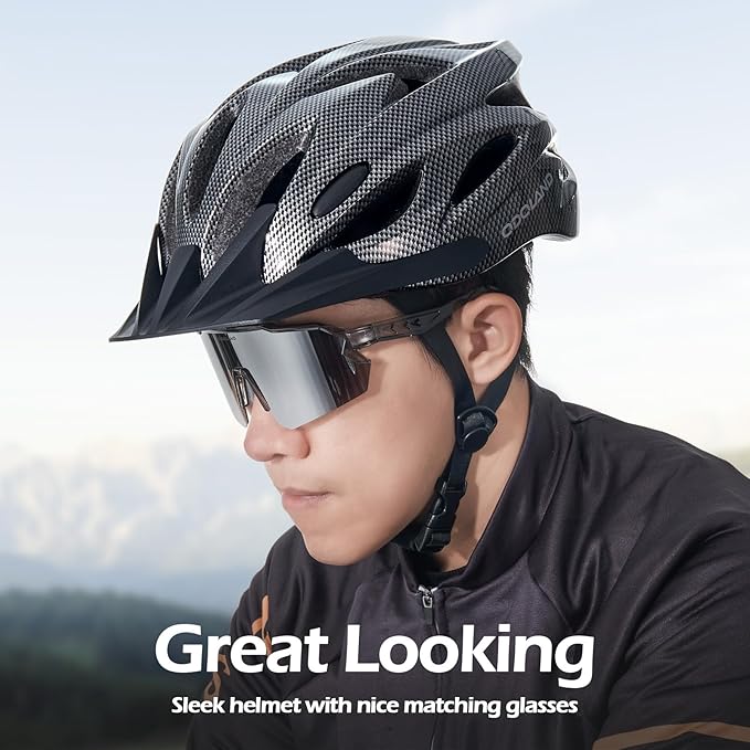 Odoland Adult Bike Helmet and Cycling Sunglasses Set for Men & Women, Safety Certified Bicycle Helmet with UV Protection Glasses for Mountain, Skating, Road, City Commuting & Outdoor Riding