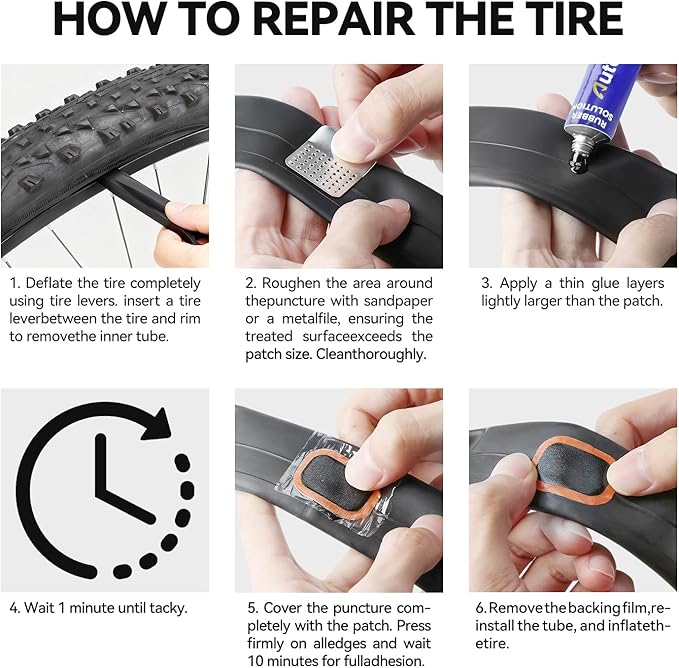 AUTOWN Bike Tire Repair Kit, 48PCS Bicycle Tire Patch Kit with Pump, Inner Tube Patch Kit with Patches, Tire Levers, Rubber Repair Sealants & Waterproof Bag for Bikes, Motorcycles & Inflatable Tubes