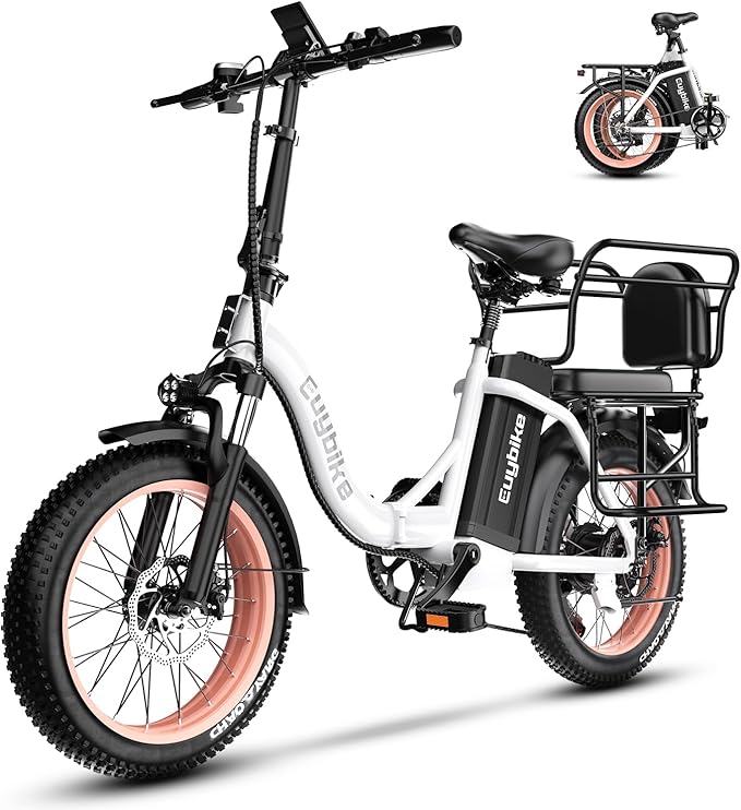 1000W Folding Electric Bike,48V 20AH Removable Battery E Bike,30+MPH,80 Miles Max Range Electric Bike for Adults,20" Fat Tire Foldable ebike,Adult Electric Bicycle for Commute Beach Snow