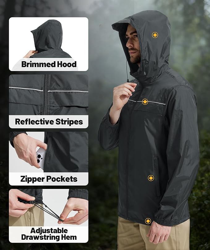 SWISSWELL Mens Rain Jacket & Coats Packable Lightweight Waterproof Windbreaker Hooded for Golf Cycling Hiking
