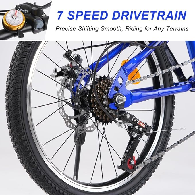 Bueuwe 20 24 Inch Kids Mountain Bike, Children Bicycles for Boys and Girls Ages 6-12, 7 Speed Teenager Bikes with Disc Brakes, Adjustable Handlebars and Seat, Kickstand (Blue, 24 Inch)