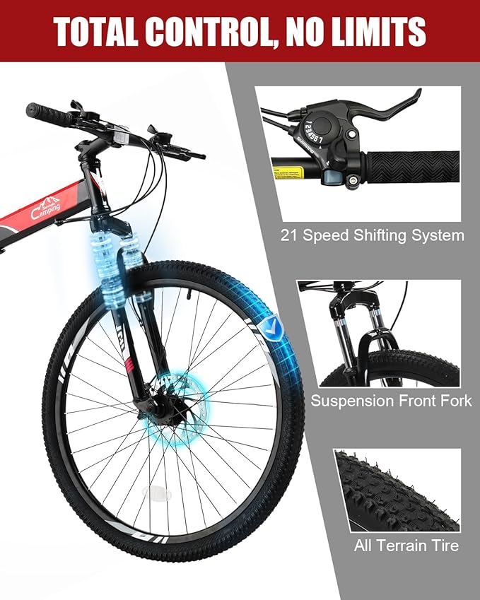 Folding Mountain Bike, 26/27.5" Women's & Men's Bicycle, 21 Speed Foldable Bike for Adults with Dual Suspension, Dual Disc Brake, Adjustable Saddle & Precision Twist Shifting