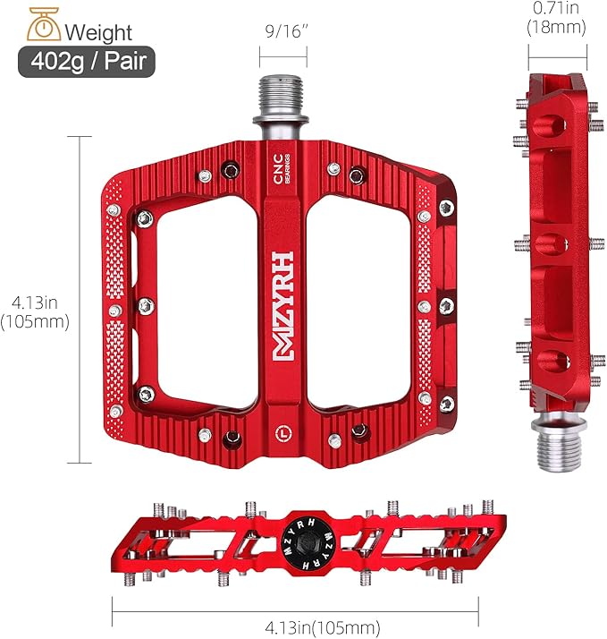 MZYRH Road/Mountain Bike Pedals MTB Pedals Bicycle Flat Pedals 3 Bearings 9/16” Aluminum Alloy Bicycle Platform Pedals for BMX MTB