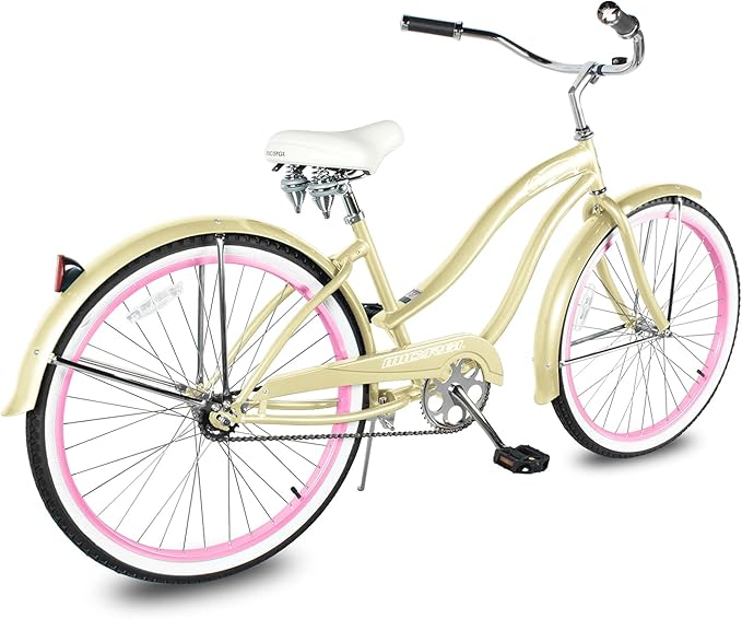 MICARGI 24/26 Inch Adult Cruiser Bicycle Hybrid Bike 1/7 Speeds Commuter Bike for Women, Men, Seniors,Step-Through or Step-Over Bike Steel Frame Multi Colors Style