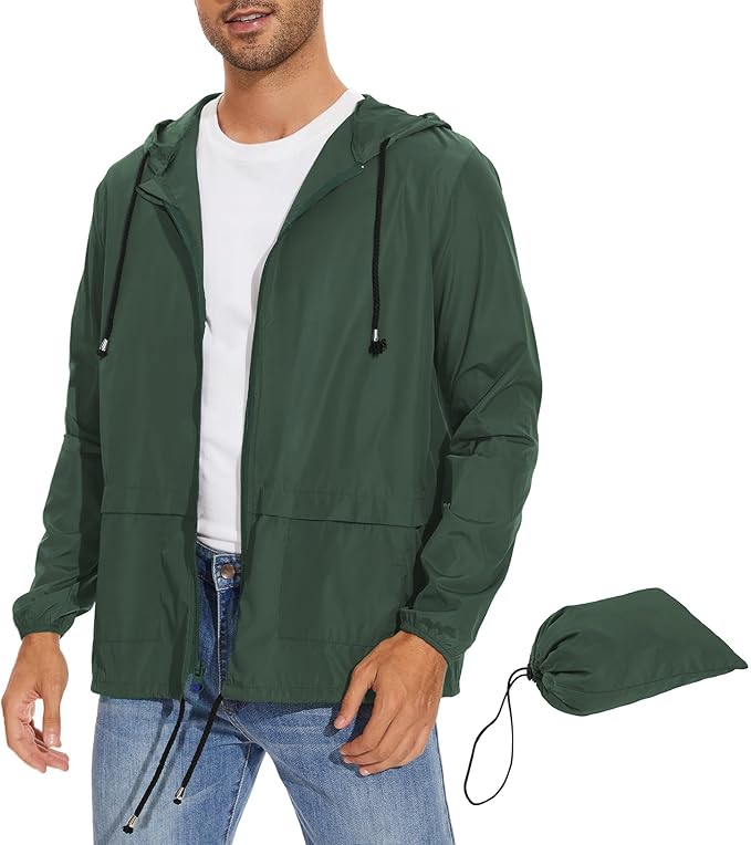 Zando Packable Mens Rain Jacket Lightweight Raincoat Waterproof with Hood Outdoor Windbreaker Jacket Travel Rain Jackets