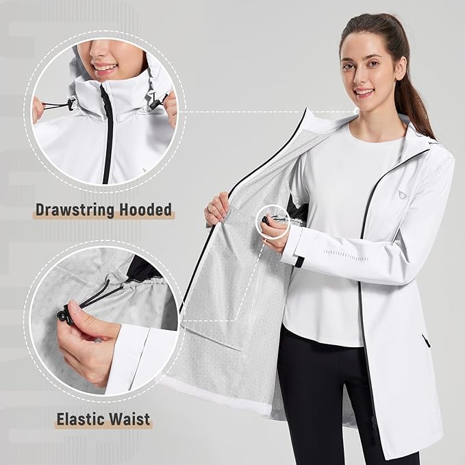 baleaf Women's Long Rain Coat Packable Waterproof Windbreaker Lightweight Cycling Jacket with Hood