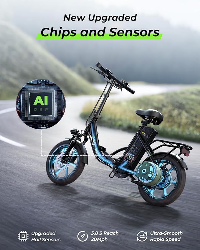 isinwheel U4 16" Folding E Bike for Adults Electric Bike with Suspension, 10.4Ah Battery, 500W Motor, 19mph Top Speed, Step Through Adult Electric Bicycles, Mini Commute Ebike for Adults and Teens