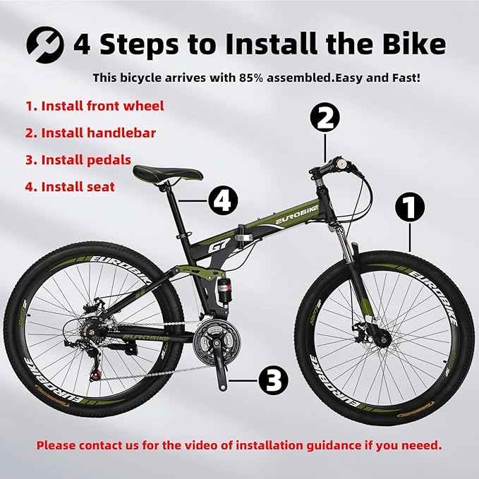 EUROBIKE YH-G7 Folding Mountain Bike 27.5 Inches Wheels 21 Speed Full Suspension Dual Disc Brakes Foldable Frame Bicycle for Men