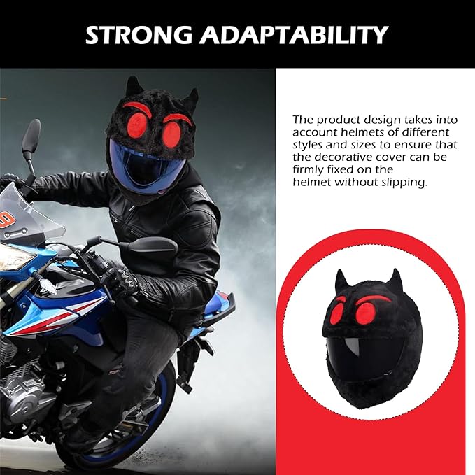 Full Face Motorcycle Helmet Cover, Scratch-Resistant Motorcycle Headgear Protective Cover, Funny Cute Cartoon Fluffy Plush Helmet Decoration, for Most Full Face Headgear (Red)