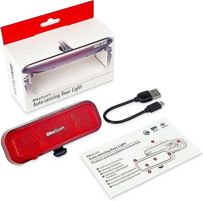 Auto-Sensing Rear Light G4R, USB Rechargeable, 240HRs, Precise Brake Sensing for Cargo Rack, Large Reflector, 50/80mm Screw Mounted, Easy Release, Made in Taiwan