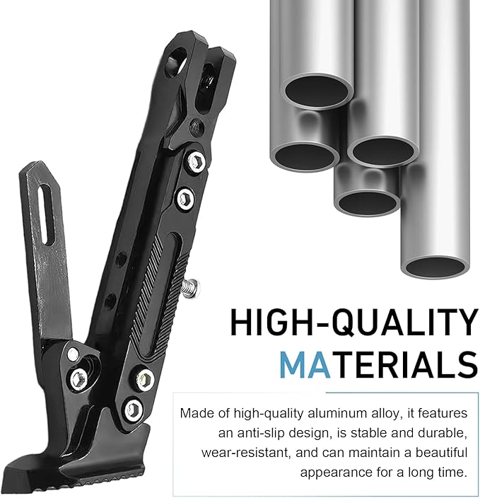 Universal Motorcycle Kickstand, 6 Level Heavy Duty Adjustable CNC Aluminum Alloy Side Stand Foot, Replacement Support Stand for Motorbike, Scooter, Dirt Pit Bike (Black)