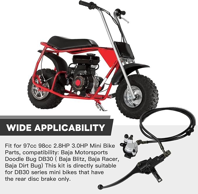 Upgraded Hydraulic Brake System Hand Brake Master Cylinder Caliper with Brake Pad Assembly 50 Inch Hose for 98cc 3.0HP Baja Hensim Doodle Bug DB30 Mini Bike Parts