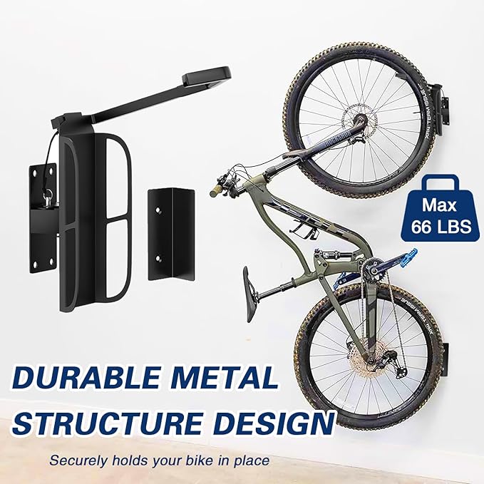 Swivel Bike Wall Mount, Metal Wall Bike Rack with Durable Sleeves, Space-Saving Vertical Bike Rack with 180° Swivel for Home and Garage, Bike Storage Hanger Mount Up to 66 lbs, 1-Pack