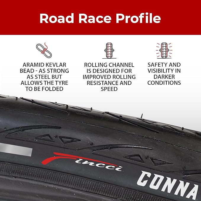 Fincci 700x25c Tire - Road Bike Tires 25-622 with 1 mm Nylon Anti Puncture - Black 700c Bike Tire Puncture Proof with Kevlar for Racing, Hybrid, Folding Bicycles - Flatless Bike Tires 28 inch