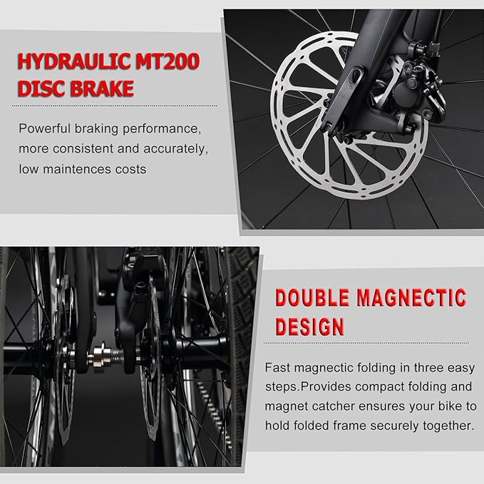 KABON Full Carbon Folding Bike, 20 Inch Lightweight Foldable Bicycle with 105 R700 11S Shift Groupset and Hydraulic Disc Brake Bike