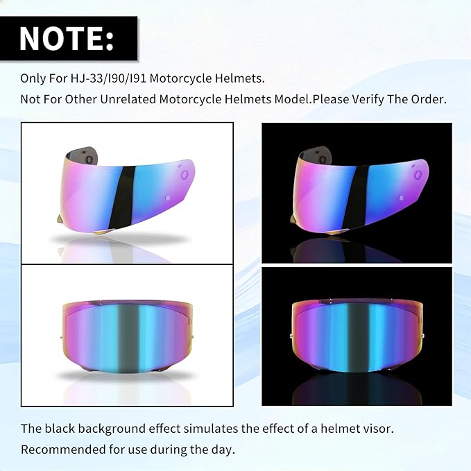 VCOROS I90 Helmet Shield Replacement, I90 Helmet Visor Shield Compatible with HJ-33 I91 Motorcycle Helmet Accessories (Rainbow)