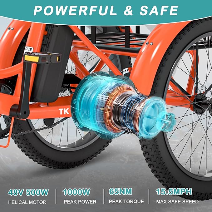 MOPHOTO Electric Tricycle for Adults, 20in 3 Wheels Folding Electric Bicycle Bikes, 48V 500W Electric Trike Ebike with Aluminum Frame, Removable Battery