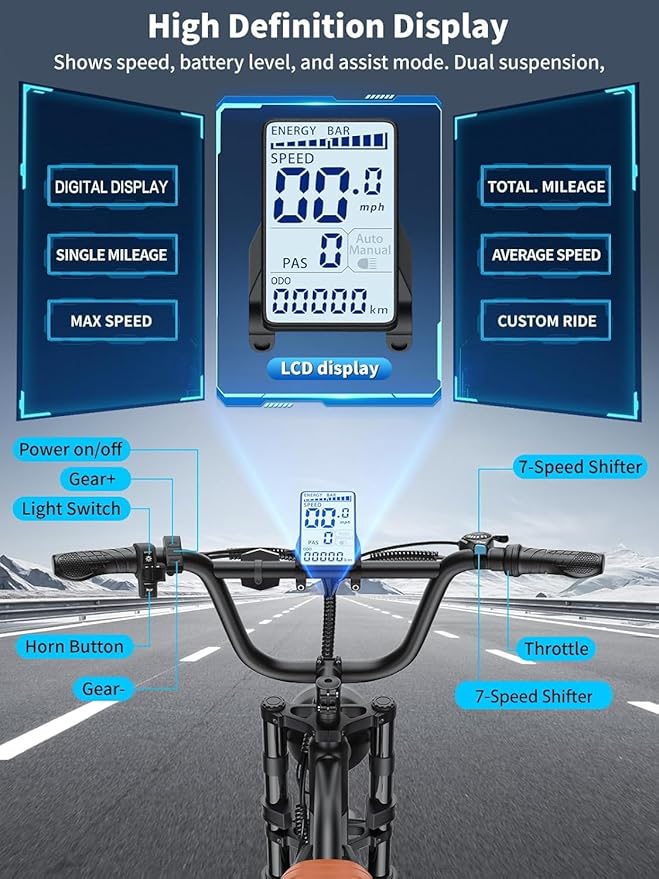 Electric Bicycle for Adults 750W Motor 21MPH 50 Miles Removable 48V Battery, 20/16"x4.0"Fat Tire Dual Disc Brakes, ebike Suitable for City Commuting