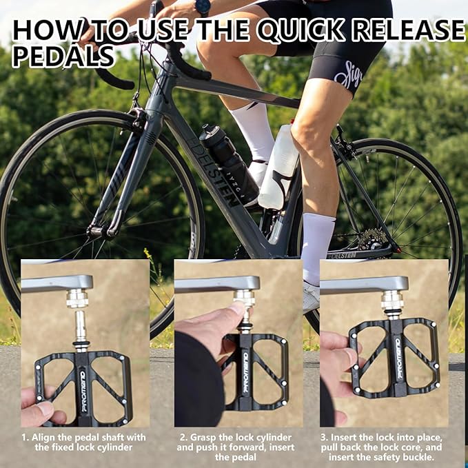 Road Bikes Pedal Mountain Bicycle Bicycle Pedals Quick Release Pedals Non-Slip Ultralight 9/16 inch 3 Bearings Design for Mountain BMX MTB Bike Cycling Road Bike Pedals