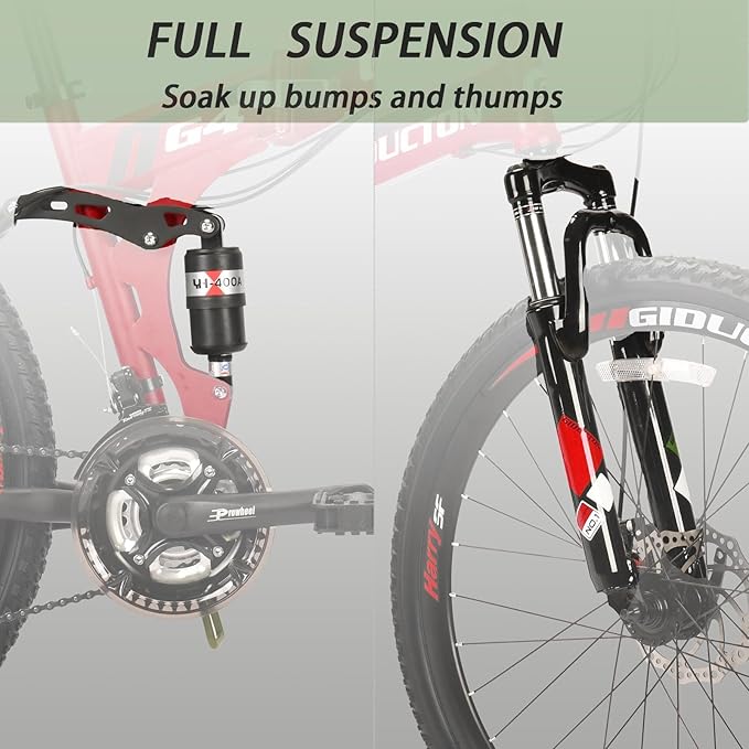 EUROBIKE 26”/27.5" Mountain Bike,Full Suspension Folding Mountain Bike,21 Speed Foldable Bicycle Men or Women MTB for Afult