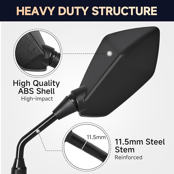 Motorcycle Rear View Mirrors with 8MM 10MM Bolts, 7/8" Handlebar Mount Clamp, Universal Hawk-Eye ATV Mirrors Compatible with Motorcycle Scooter Moped Snowmobile Dirt Bike and More