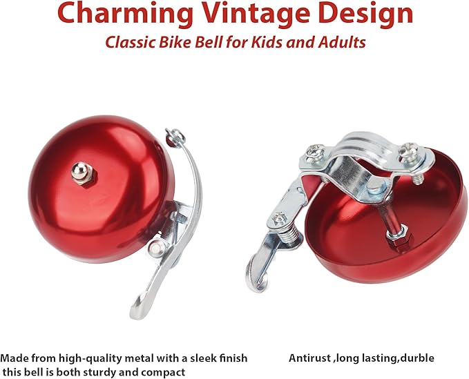 Bike Bell for Adults – Loud and Clear Sound, Classic Metal Design, Easy to Install, Suitable for Bicycles with Darker Colors, Mountain Bikes, Road Bikes, and Scooters (Red)