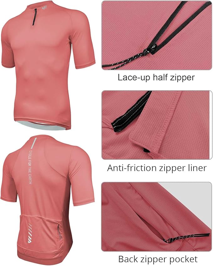 Wulibike Cycling Jersey Men Short Sleeve, Road Bike Shirts 1/4 Zipper with Pockets, Bicycle Clothing Breathable Quick Dry