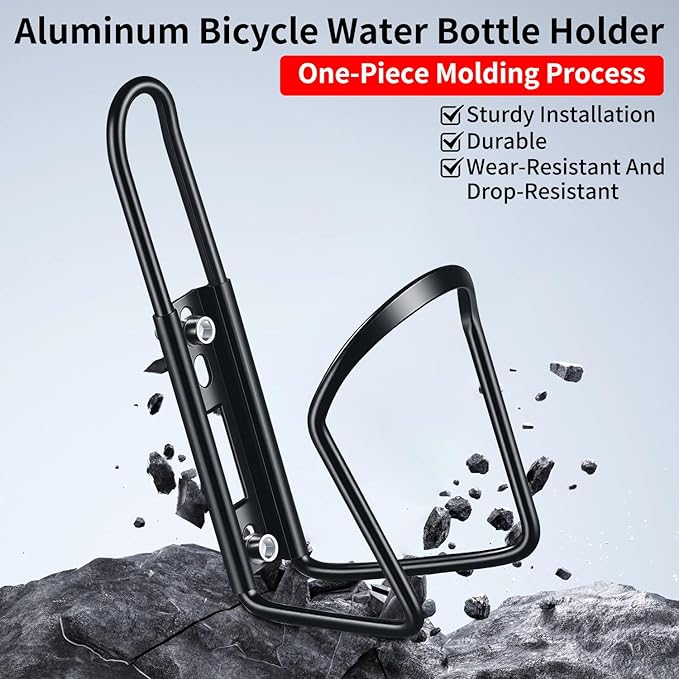 Bike Water Bottle Holder & Cage - Aluminum Alloy Cup Holder for Mountain/Road Bicycle, Motorcycle, Scooter Accessories - 2 Pack Universal Fit Bottle Carrier for Adult Bikes (Black)