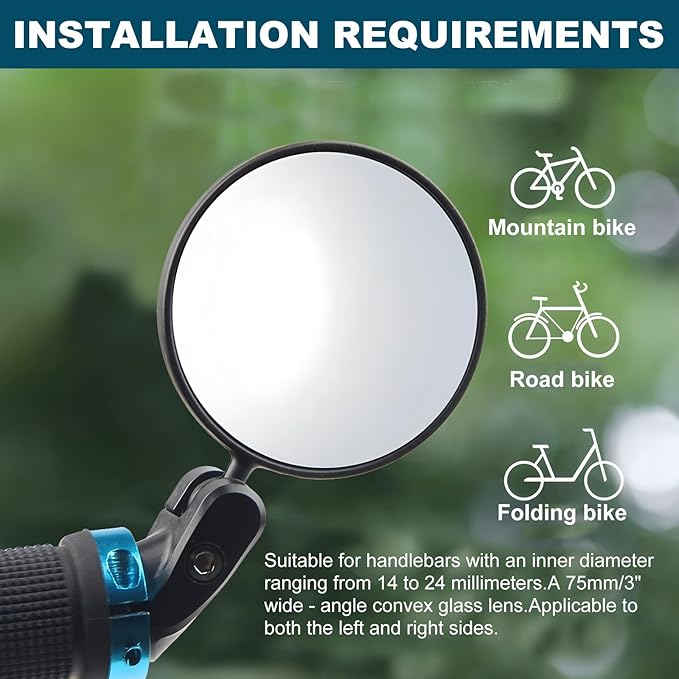 Bike Rear View Mirror for Handlebar End, 1 Pair 360° Adjustable HD Convex Glass Lens, Universal Fit for 18-22mm Inner Diameter, Easy Install, Suitable for Road, Mountain, and E-Bikes