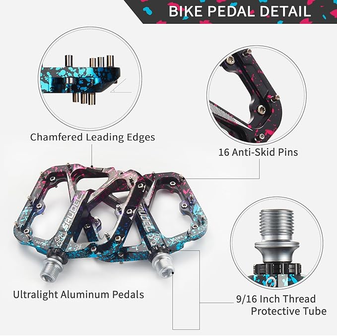 Premium Bike Pedals, Lightweight Bicycle Pedals for BMX/MTB -Universal Aluminum Wide Paltform and Lightweight