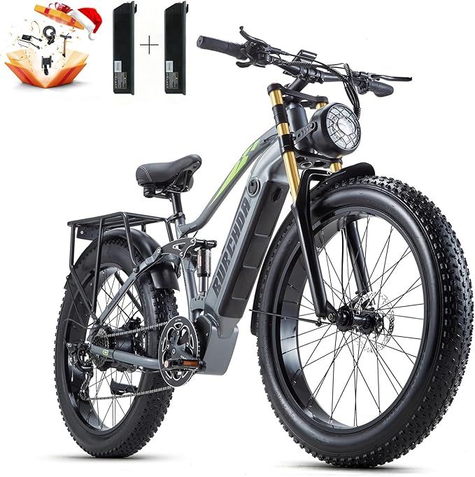 Electric Bike for Adults 1500W Peak 30 MPH E-Bike 70-140 Mile, 48V 20/40 Ah Removable Battery, 26" Fat Tire Electric Dirt Bike, Full Suspension, Dual Hydraulic Disc Brakes, 7 Speed