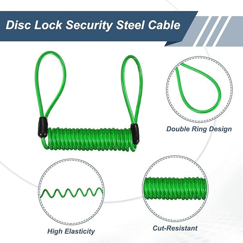 2-Pack Disc Lock Security Steel Cable, 59inch/1500mm PVC Coated Spring Reminder Wire Anti-Theft Rope for Outdoors Protection/Bicycle U-Lock, Motorcycle Reminder Cable [Green]