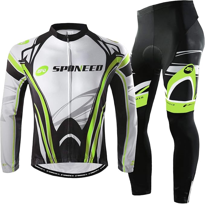 sponeed Cycling Clothes for Men Long Sleeve Mountain Bike Road Bicycle Shirt Jerseys Padded Pants Biking Outfits