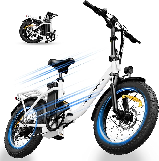 WINDHORSE 20" Foldable Electric Bike, 983W Peak Motor, 20MPH, 40–70 Miles, 48V 748.8Wh Removable UL Battery, Front Suspension, Fat Tire E-Bike for Commuting, Beach, All -Terrain | Adults & Teens