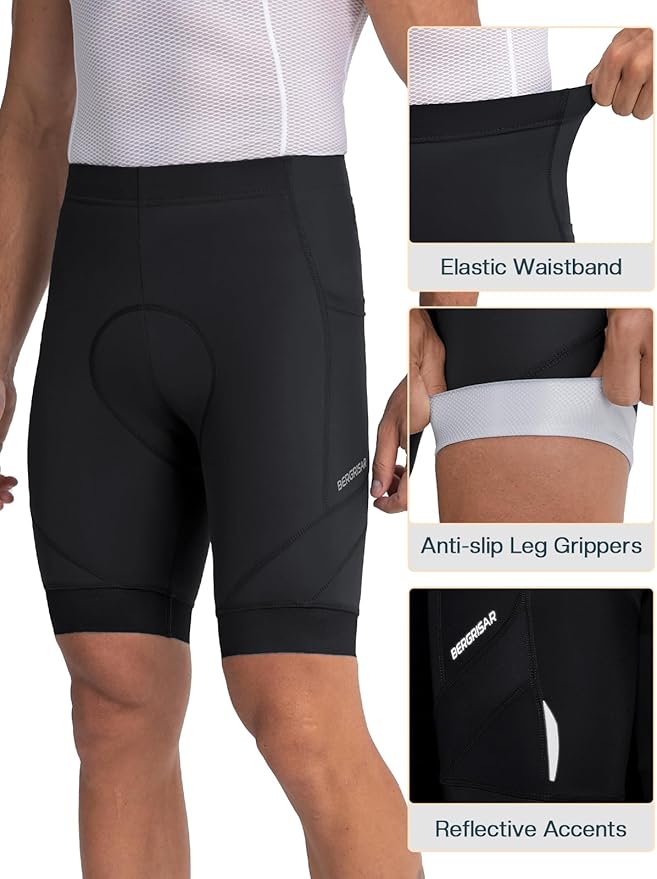 BERGRISAR Men's 4D Padded Bike Shorts Cycling Shorts with Zipper Pocket Biking Bicycle Shorts