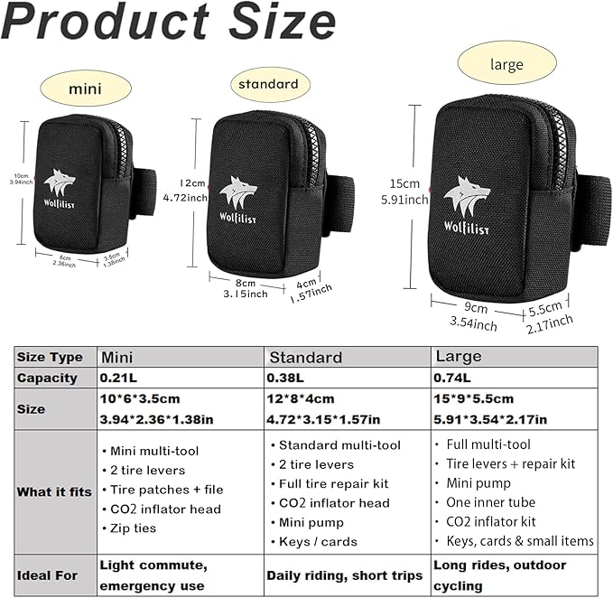 Compact Cycling Saddle Bag - Fits Under Bike Seat for easy storage - Road Bike & Bicycle Seat Bag - Tiny Durable & Water-resistant (Standard)