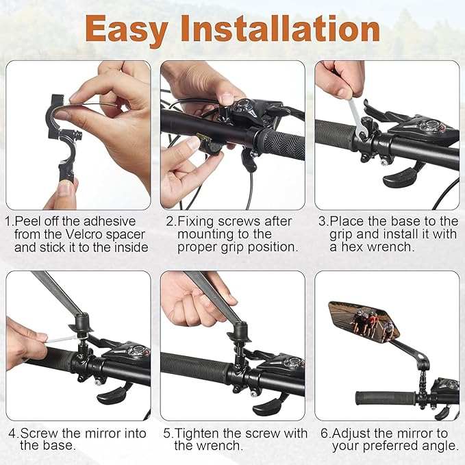 Foldable mirror for mountain bikes, 360-degree rotatable mirror, Bicycle Mirrors for Handlebars with Retractable & 360 ° Adjustable Lens （Right）