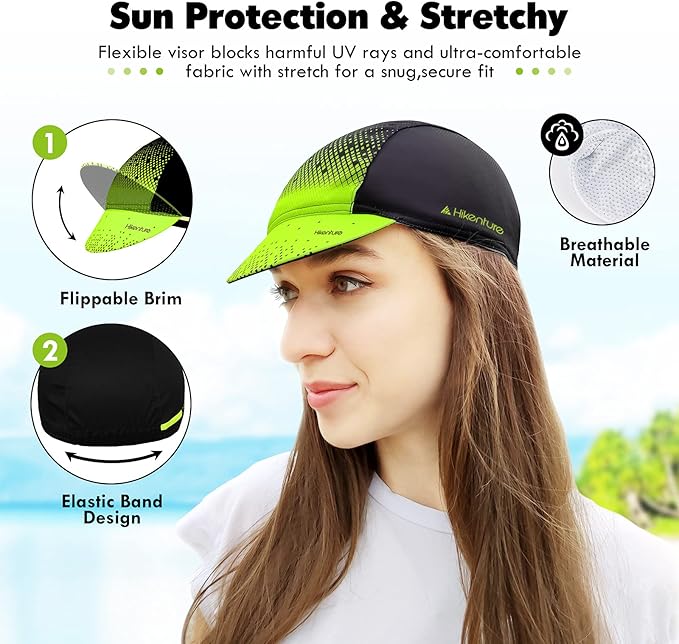 Hikenture Cycling Cap,Cooling Skull Cap Bike Hat with Sun Visor, Summer Breathable Helmet Liner Biking Cap for Men Women