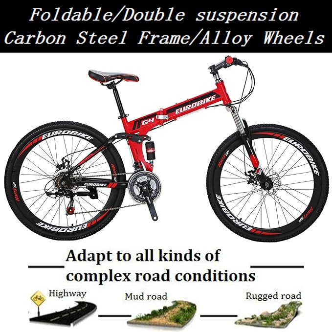 EUROBIKE Folding Bike,Folding Bike for Adults,21 Speed Bike,26/27.5 Inches, Dual Suspension Bike | Dual Suspension Bike