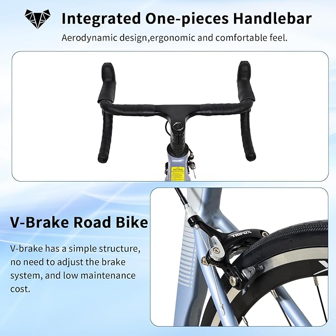TRIFOX Super Light Aluminum Road Bike, Aircraft-Grade Aluminum Frame,20-Speed Lightweight Racing Bicycle with Shimano Tiagra 4700 Derailleur System, 700C Wheels