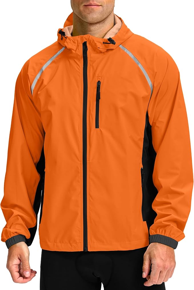 Bikewa Men's Cycling Rain Jackets Waterproof Running Bike Windbreaker Lightweight Packable Hooded Jacket